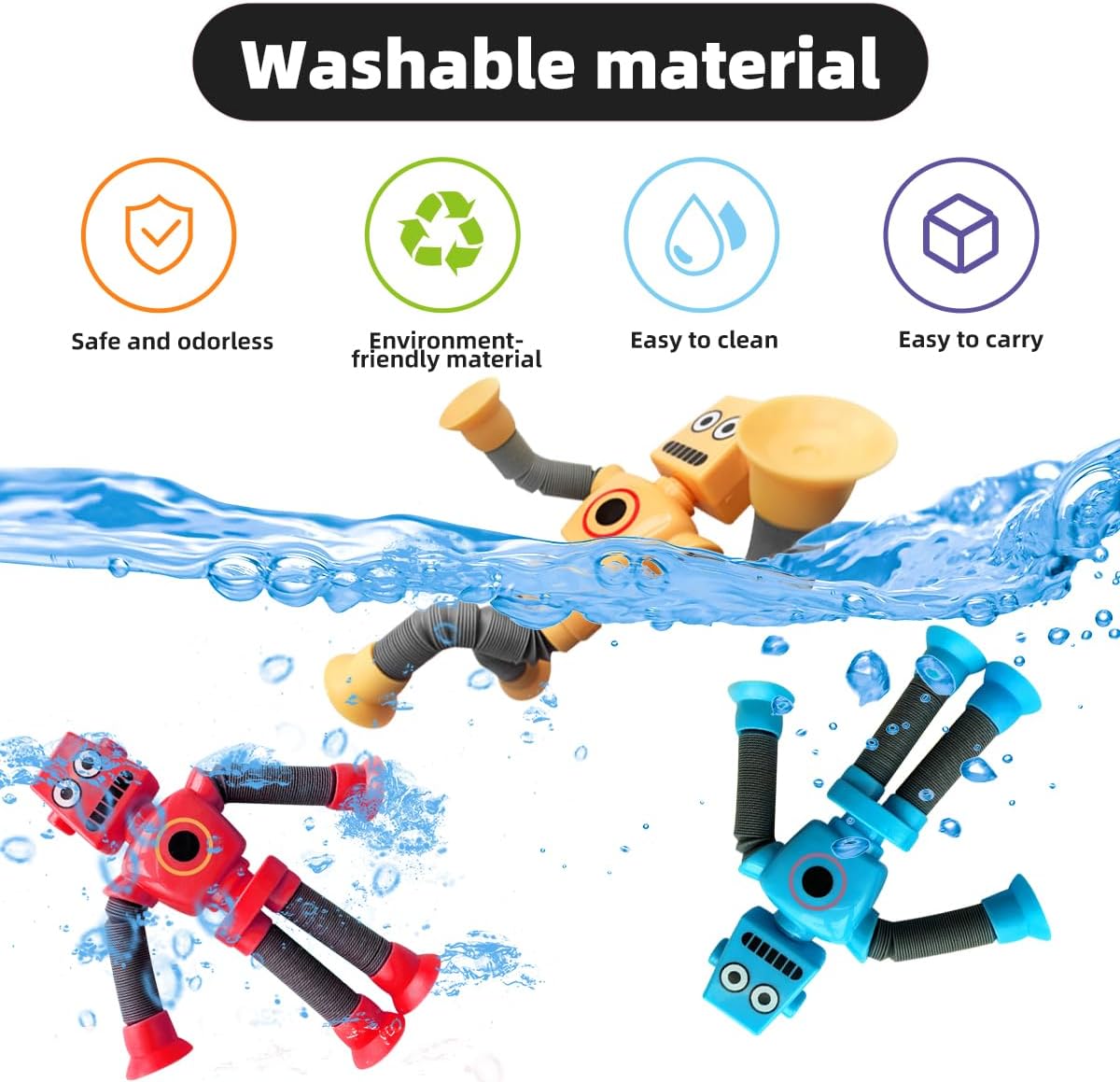 8PCS Pop Tubes Suction Cup Robot Toys Robot Pop Tubes Fidget Tubes Sensory Toys Pack Shape Changing Telescopic Tube Imaginative Play Stimulating Creative Learning Fidget Toys for Girls Boys