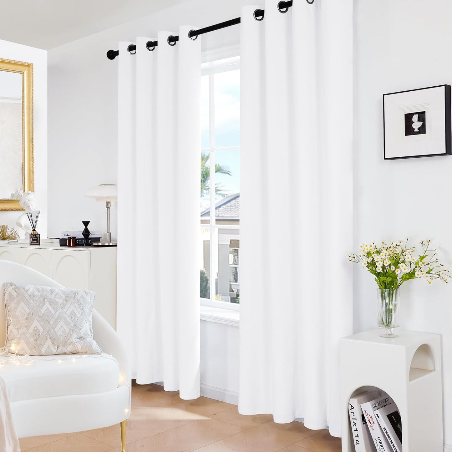 Deconovo 100% Blackout Grommet Curtains – Thermal Insulated, Noise-Reducing, Sustainable & Easy-Care Drapes for Bedroom, Living Room & Office – Oeko-TEX Certified, White 52W x 45L Inch (Set of 2)