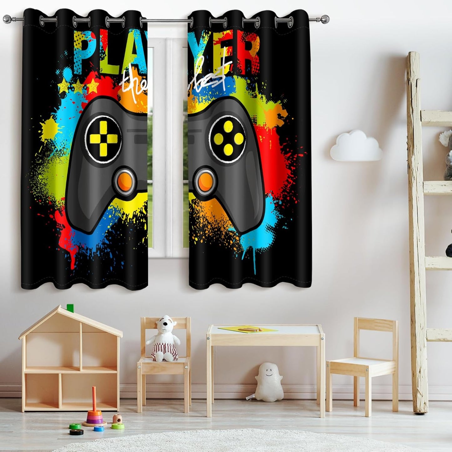 Jekeno Gaming Gamepad Blackout Curtains - Colorful Gamer Game Controller Decor for Kids Boys Teens Teenagers Bedroom Living Room Darkening Grommet Window Drapes 2 Panel Set, 42"x84"