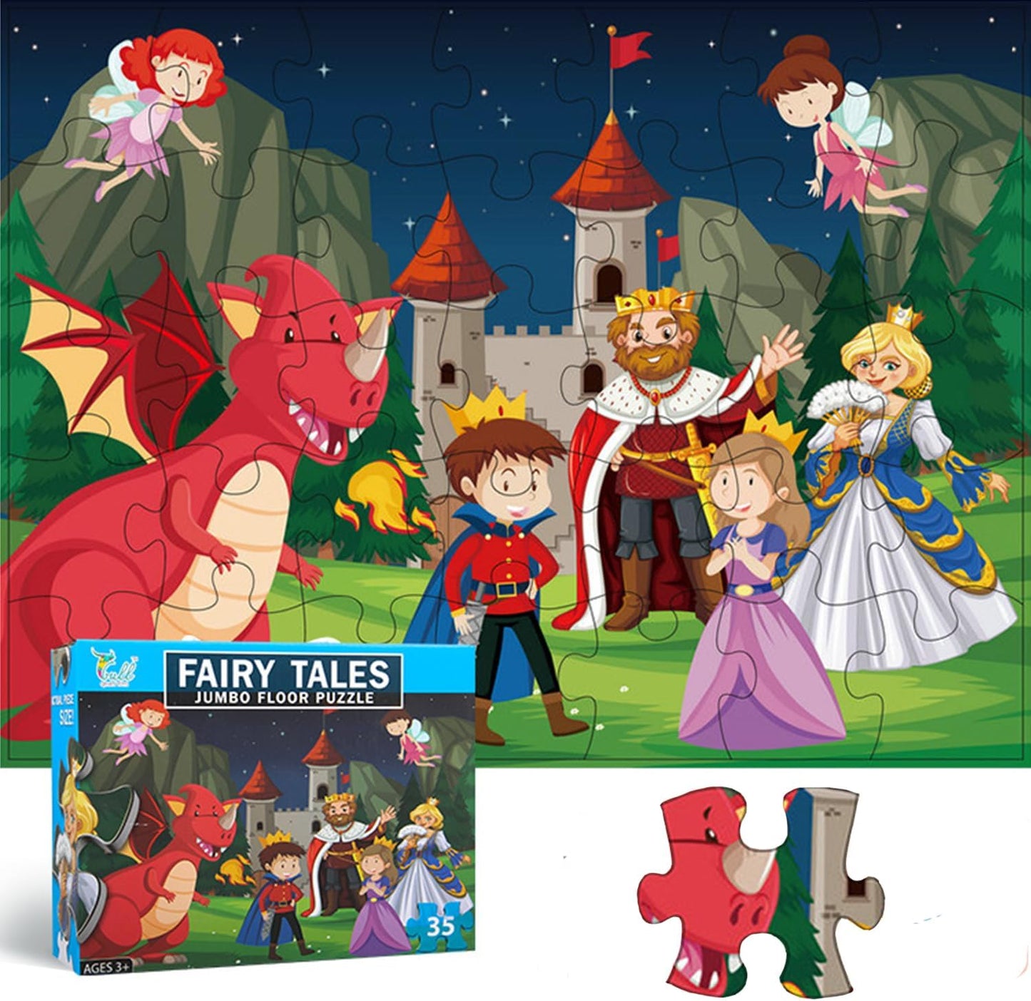 Jumbo Fairy Tales Floor Puzzle for Kids, Large Jigsaw Puzzles 35 Piece for Kids Ages 3-5,Preschool Learning & Education Toys, Gifts for 4-8 Year Old Boys and Girls (Kingdom Story)