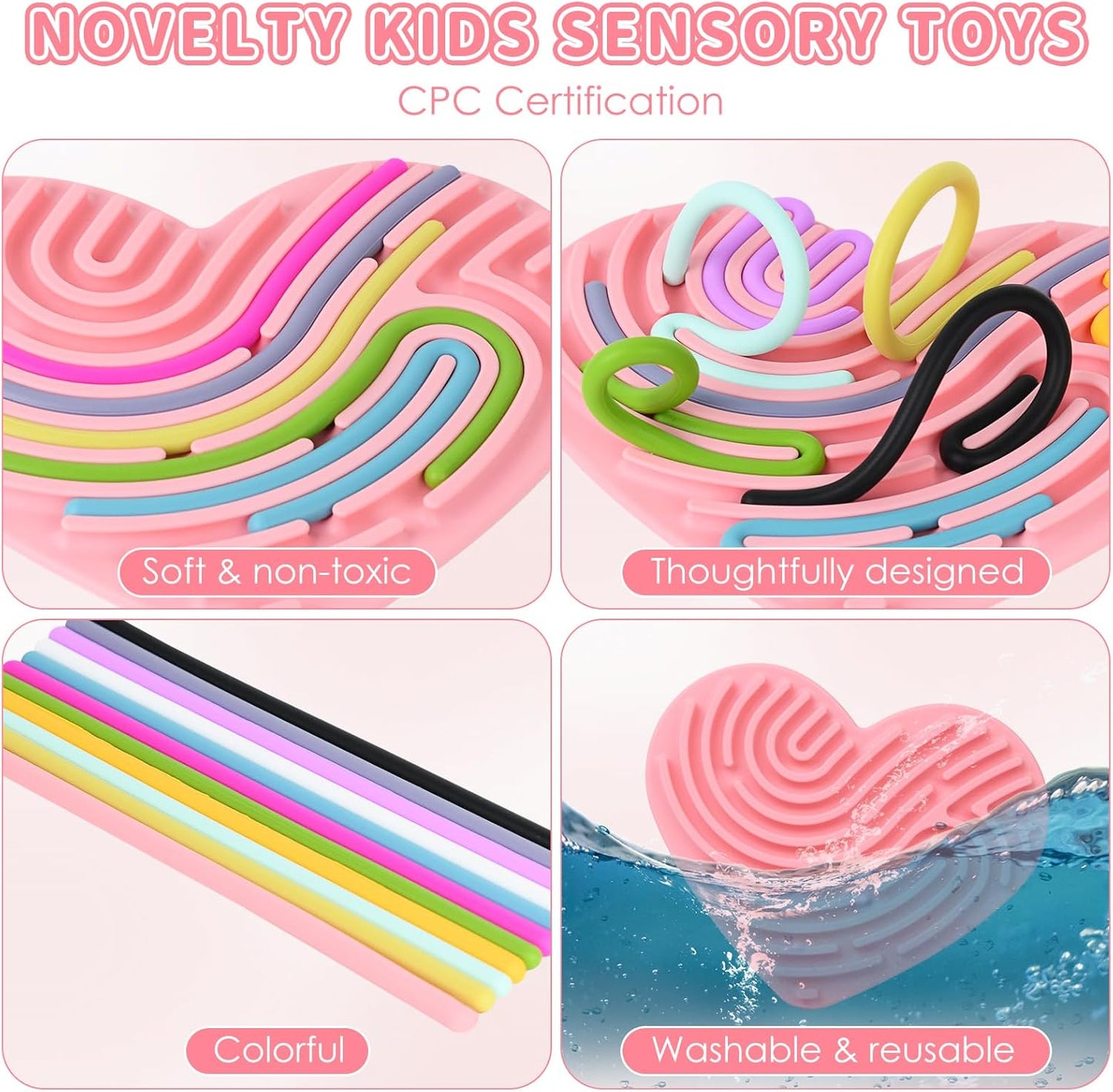 Sensory Toys for Toddlers Kids Sensory Activity Board Calming Fidget Toy for Stress Relief,Anxiety,ADHD,Silent & Mess-Free,Autism Sensory Products for Kids 3+ & Adults,Kids Travel Activity Toys (Pink)