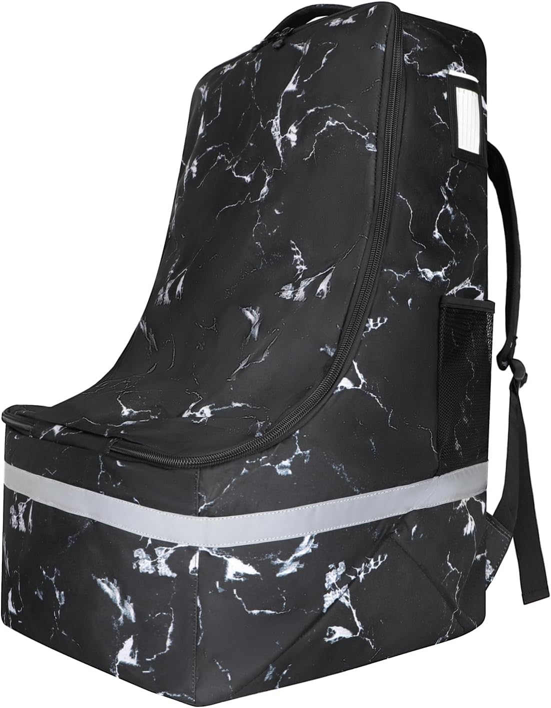 Car Seat Travel Bag for Airplane,Infant Seat Travel Bag with Shoulder Strap,Padded Car Seats Backpack with Reflective Stripes,Large Carseat Carrier Bag Travel Car Seat Cover, Black marble