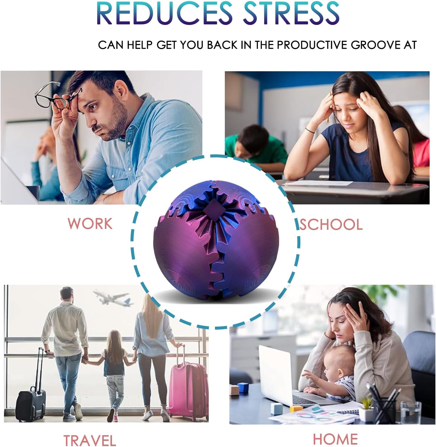 Gear Ball - GearSphere Desk Toy, 3D Printed Gear Ball Spin Ball or Cube Fidget Toy, Gear Sphere, Gear Ball Fidget Toy, Stress Ball, Fidget Ball, Gear Toy for Stress and Anxiety Relaxing (E1)