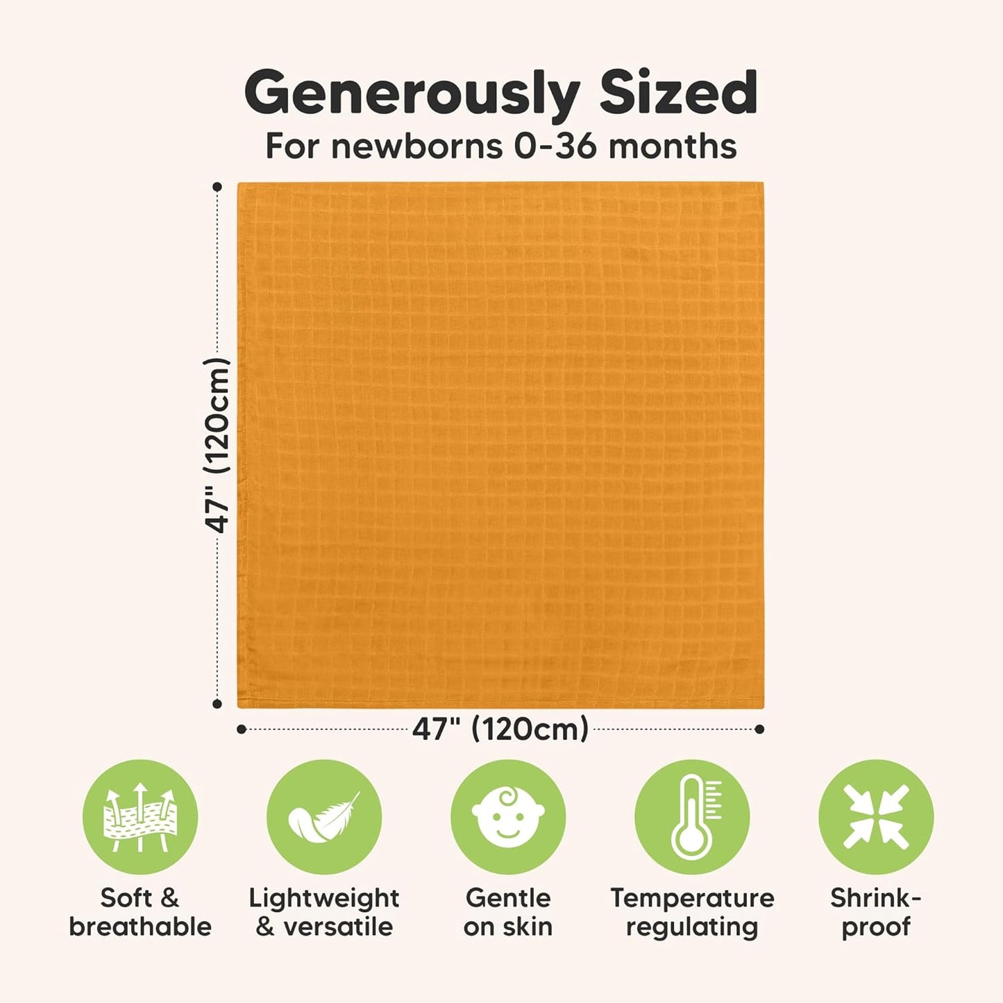 4-Pack Muslin Swaddle Blankets for Boys, Girls - Organic Baby Swaddles for Newborns, Soft & Breathable Receiving Baby Blankets for Girl, Boy, Neutral, Newborn Essentials Gift (Primeval)