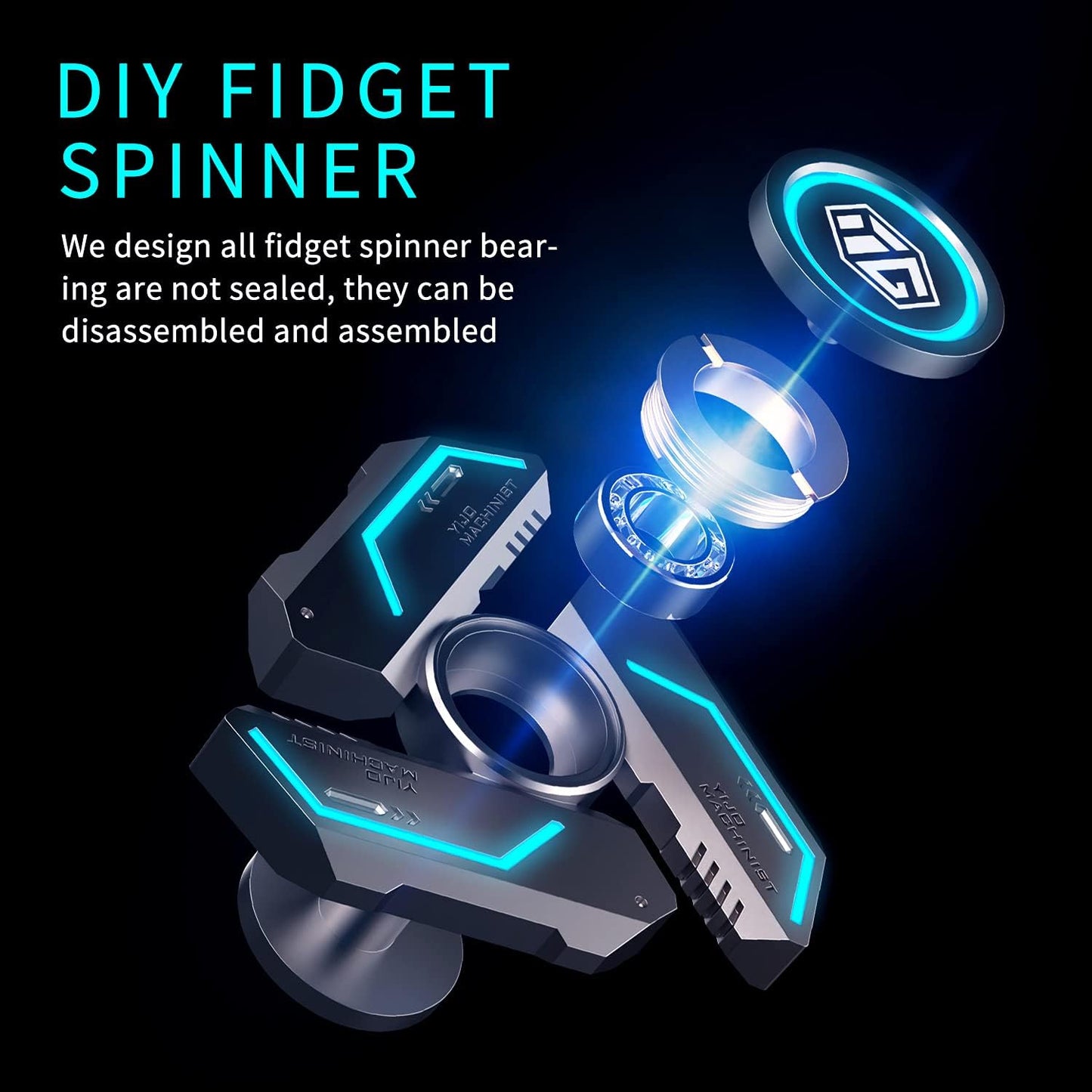 Fidget Spinners, Fidget Spinners Toy, Stress Anxiety ADHD Relief Figets Toy, Spinner Gifts for Adults and Kids, Metal Finger Hand Toy with Luminous Light, Absorb Solar Light Then Release in Dark