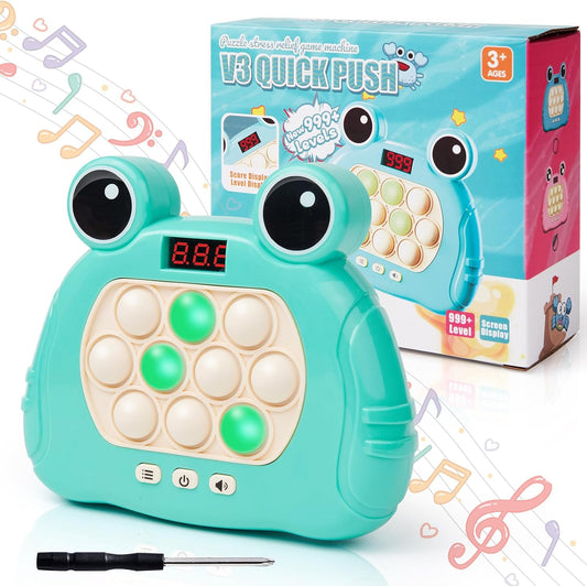 Fast Push Bubble Game, Pop Light Up Game Pop Fidget Toys, Quick Push Console Sensory Toys, Stress Relief Bubble Pop Puzzle Machine for Kids and Adults(Frog Green)