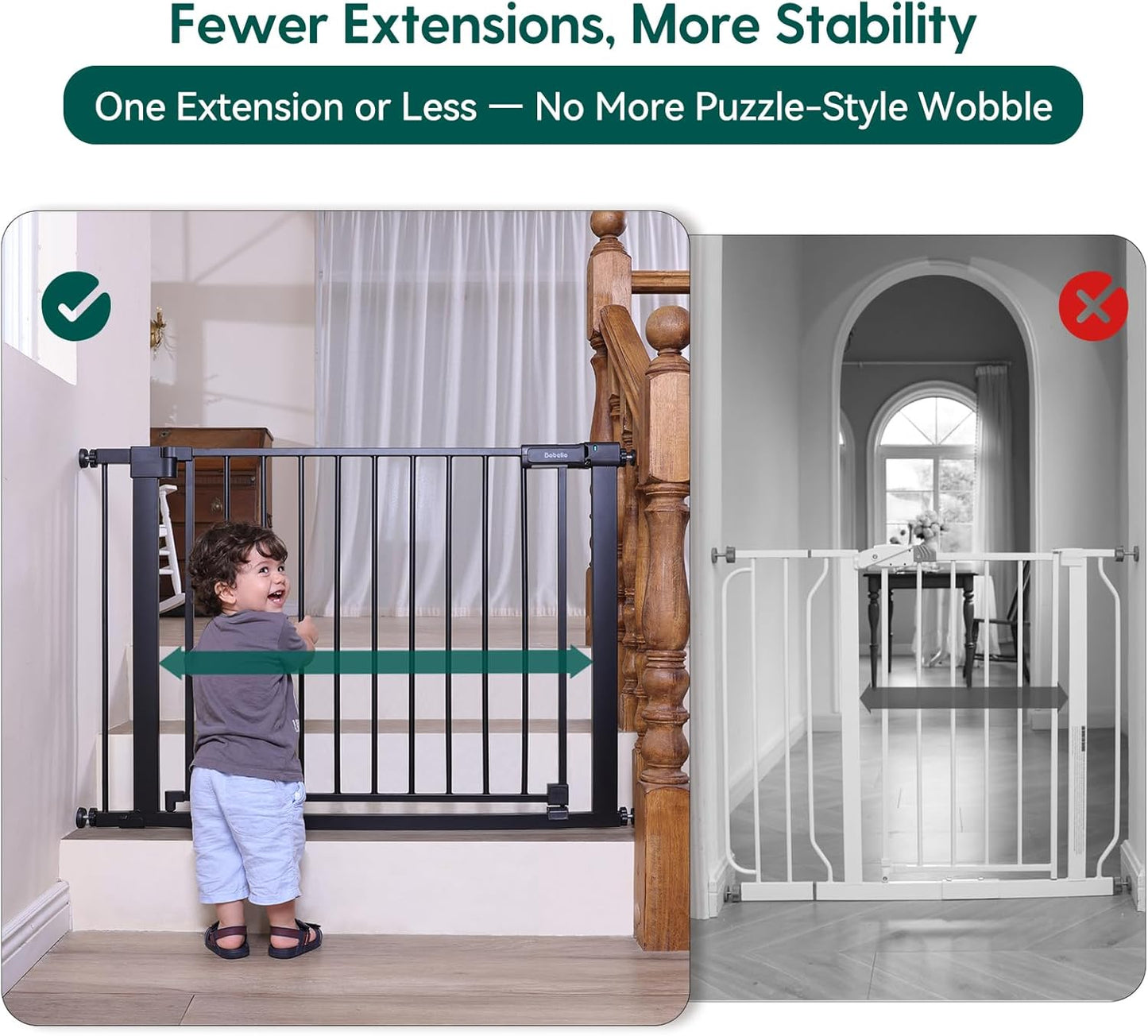 BABELIO Baby Gate for Doorways and Stairs, 41-46" Pet Gate with Wide Walk Thru Door and Lock Indicator, No Drill Pressure Mounted Safety Gate with Double Lock and Self-Closing, Black