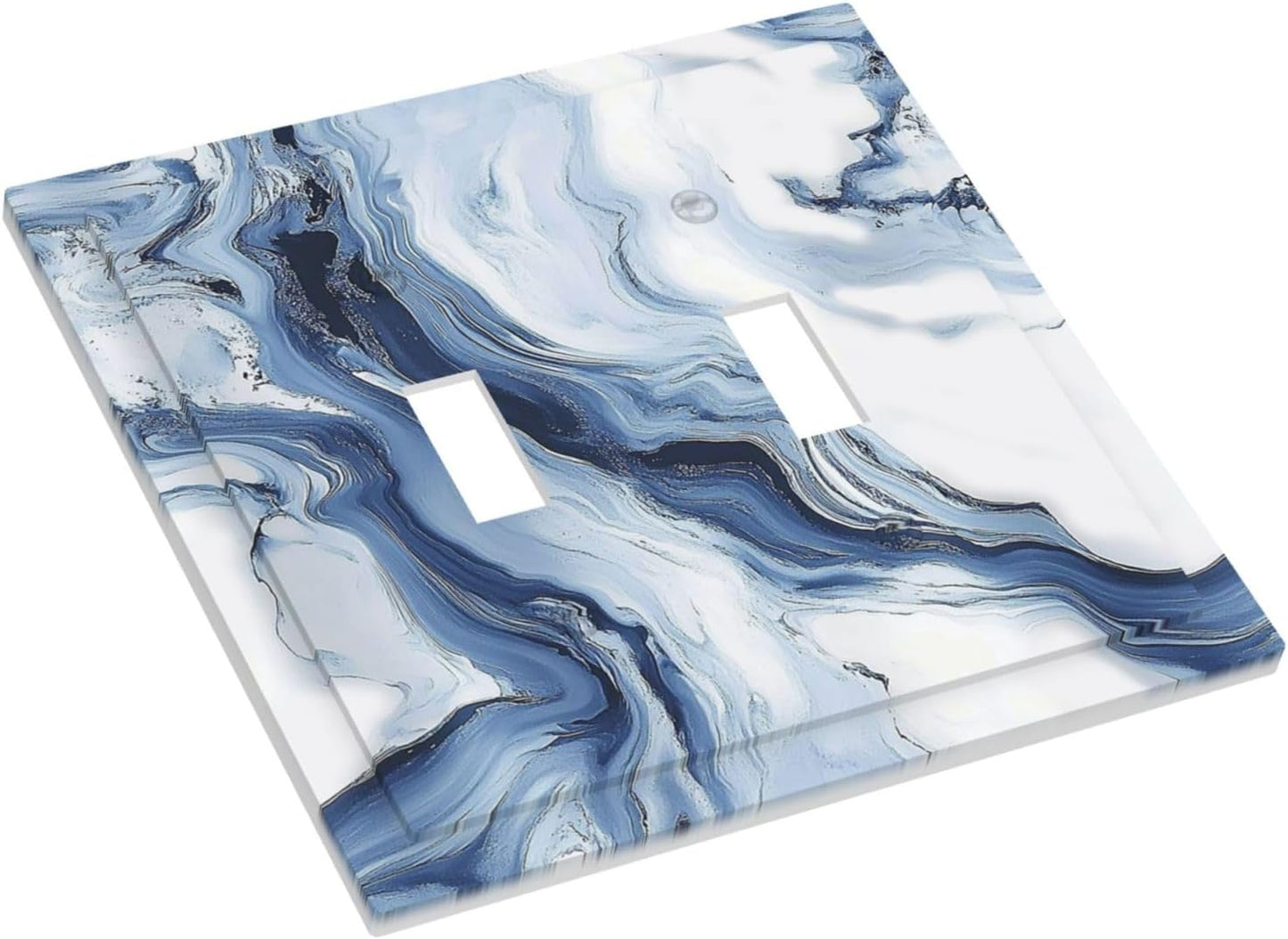 Decorative Switch Plates White Marble Navy Blue Line Fluid 2 Gang Double Toggle Outlet Light Switch Cover Wall Plate Electrical Faceplate For Bathroom Kitchen Decor