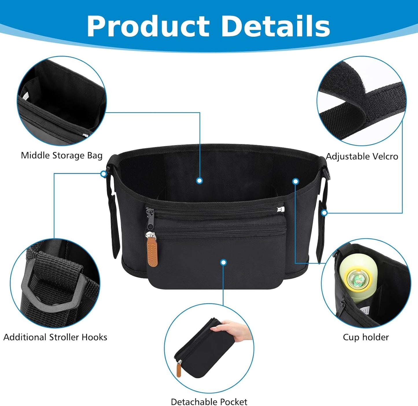 Accmor Universal Stroller Organizer with Detachable Phone Bag, Stroller Bag Caddy Organizer Stroller Accessories for Uppababy, Baby Jogger, Nuna, Doona, Britax Strollers