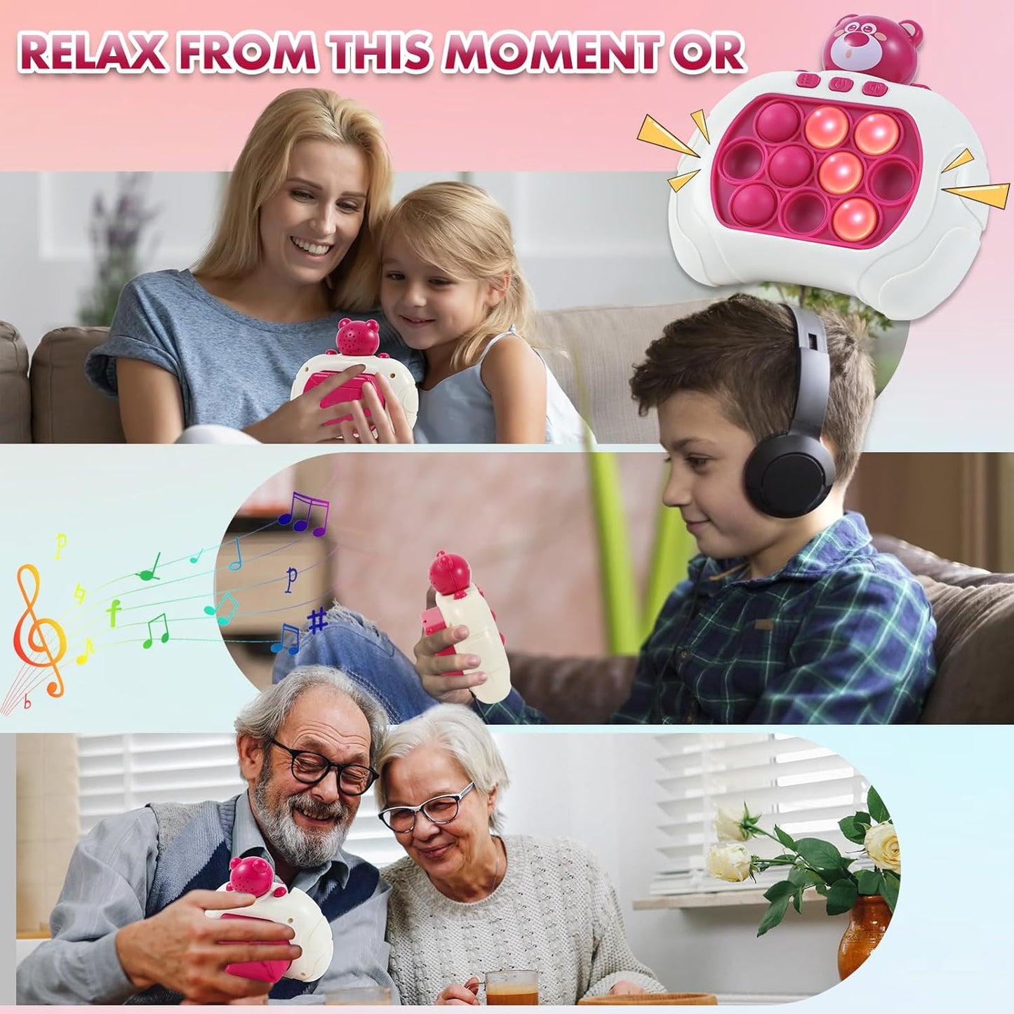 Pop Fidget Toys Handheld Game for Teens, Push Bubble Light up Puzzle Game Machine & Best Gifts for Kids, Quick Push Games Educational Sensory Toys, Stress Relief Party Favors Toy Age 3-12(Bear-S)