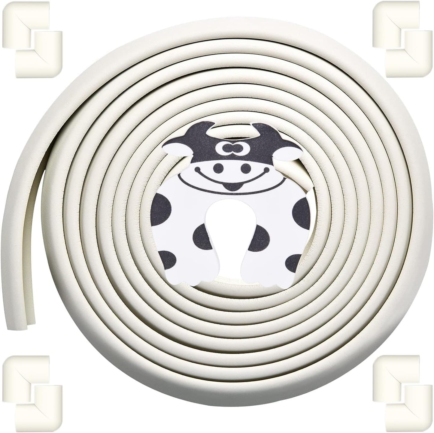 Edge Corner Protector Baby Proofing (Large 20ft Edge 8 Corners), Durable, High Density Rubber Foam, Fireplace Stair Furniture Safety Bumper Guard, 3M Double-Sided Tape, White