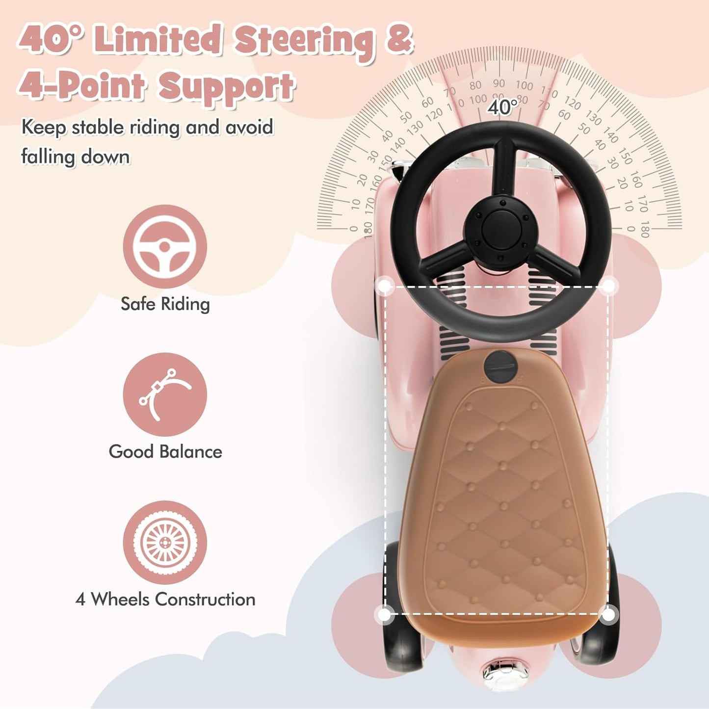 HONEY JOY Ride On Push Car, Outdoor Toddler Riding Toys w/Steering Wheel, Horn & Storage, Foot-to-Floor Sliding Car, No Batteries, Retro Baby Ride On Toys for Boys and Girls (Pink)