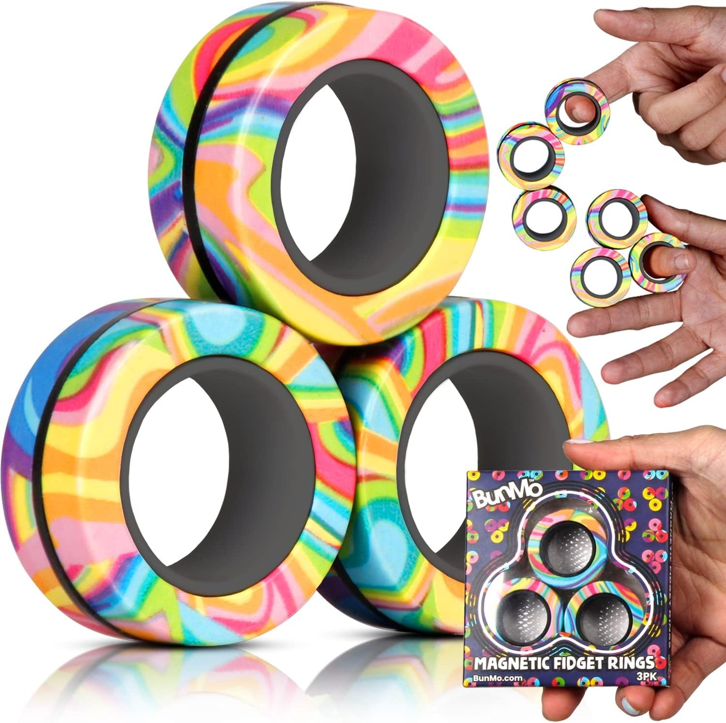 BUNMO Magnetic Rings - Fidget Toys Adults - Magnetic Fidget Rings - Endless Hours of Fun - Spin, Connect & Play - Addictive Fidget Toy for Boys & Girls - Great Teen Gift - Multicolor