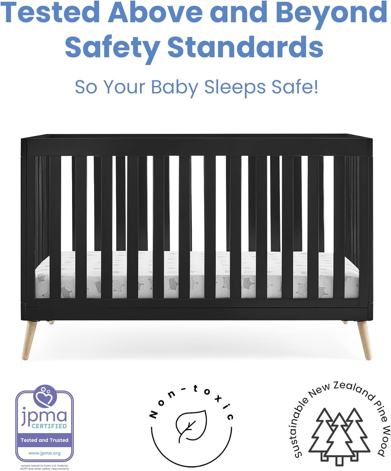 Delta Children Essex 4-in-1 Convertible Baby Crib, Ebony with Natural Legs