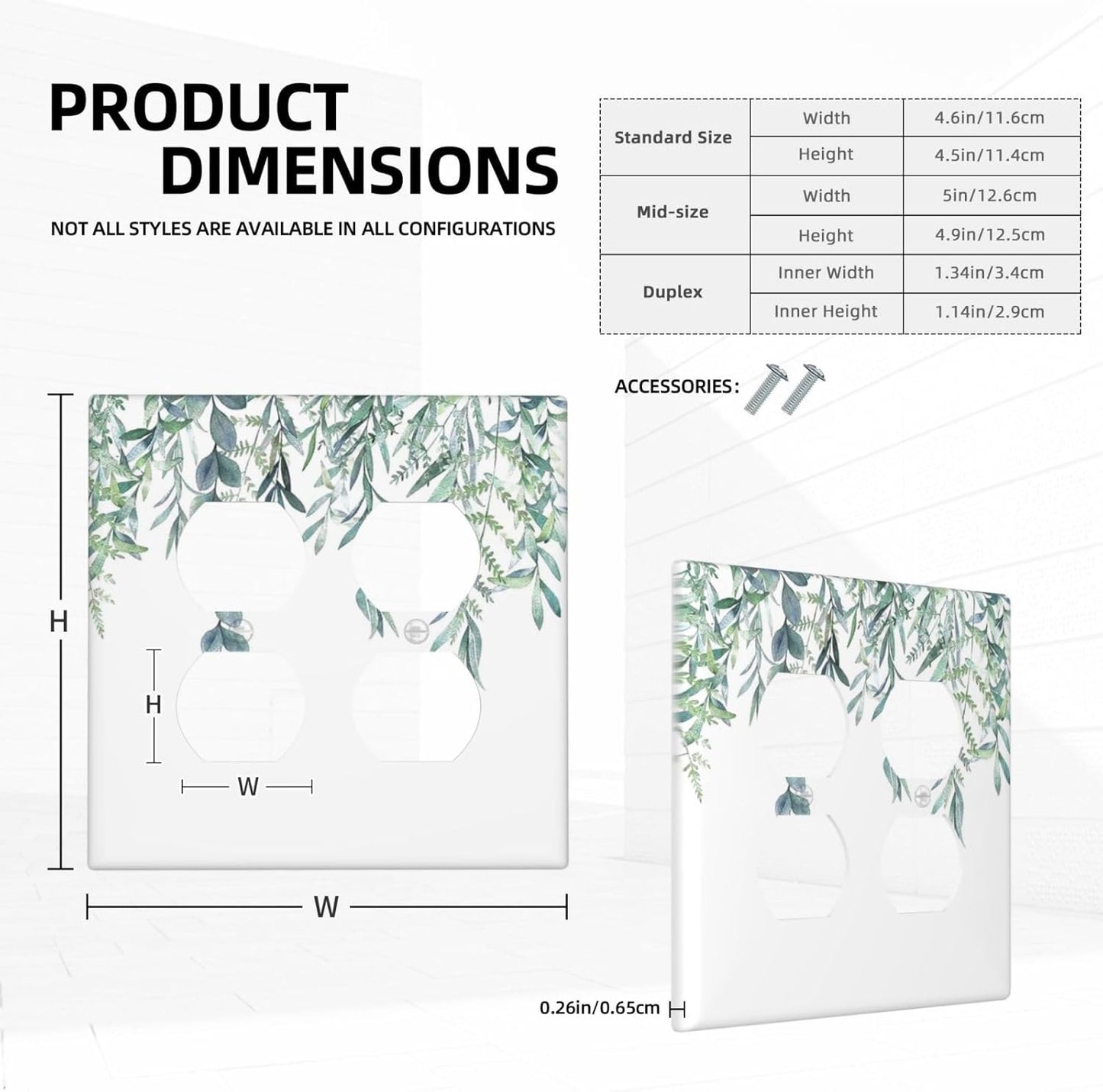 Eucalyptus Leaves Greenery Vine Flowers Simplicity Outlet Covers 2 Gang Double Duplex Decorative Light Switch Covers Electrical Wallplates Socket Faceplate for Bed Room Living Room Decor