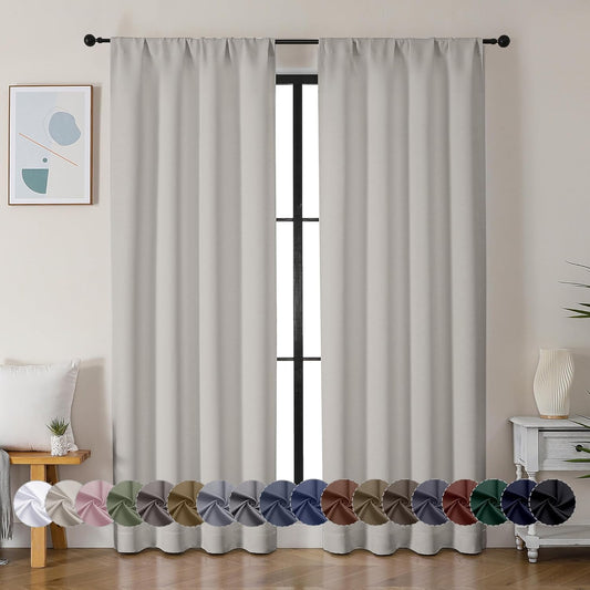 Simplebrand Ava Natural Blackout Curtains for Bedroom 84 Inch Length 2 Panels Set, Solid Thermal Insulated Privacy Living Room Window Treatment Curtains Blackout Drapes, W40 x L84 Inch, Natural
