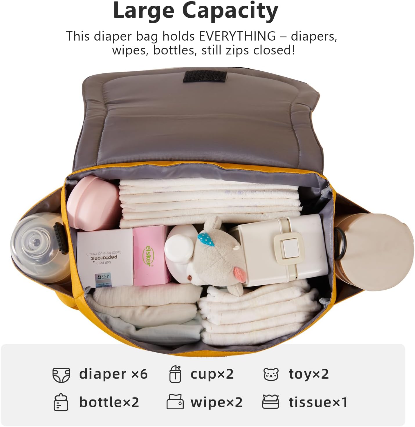 SUNVENO Universal Stroller Organizer with Cup Holder and Shoulder Strap, Cute Cartoon Cat Design, Diaper Bag with Multiple Inner Pockets, Fits Uppababy, Baby Jogger, Britax & Pet Strollers,Yellow