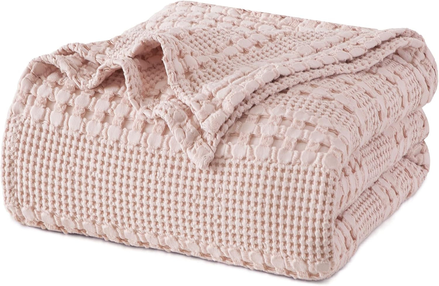 PHF 100% Cotton Waffle Weave Blanket Twin Size, Soft Lightweight Breathable Cozy Summer Blankets for Bed, Luxury Aesthetic Woven Bedding for Home Decor, 66"x90", Pink/Mauve