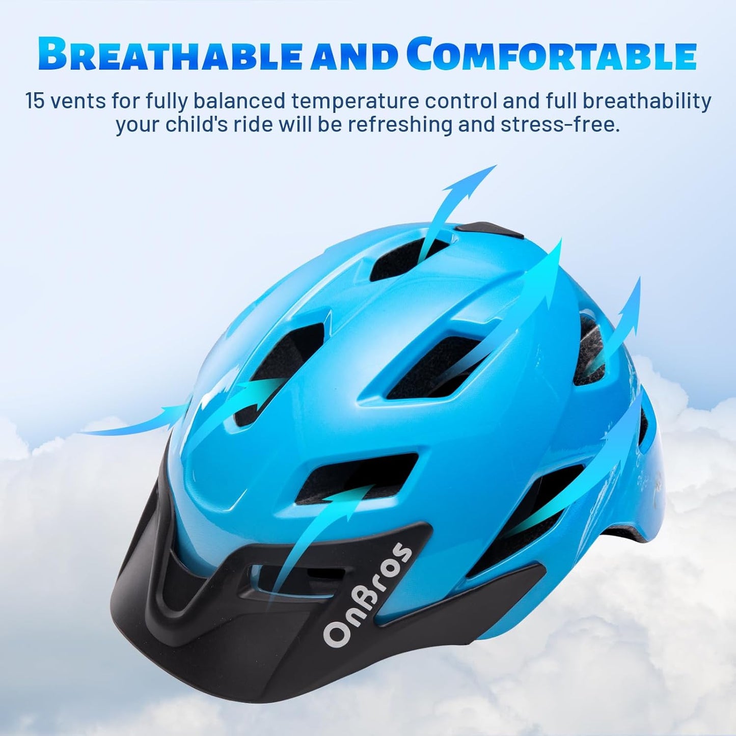 OnBros Kids Bike Helmet - Bike Helmets for 5-14 Boys or Girls with Visor, Children Bicycle Helmet for Skateboard Mountain Scooter Road Cycling, Lightweight and Adjustable 50-57CM