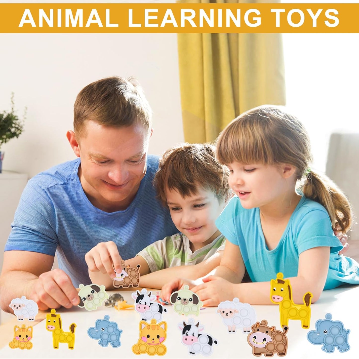 14pcs Animal Pop Fidget Toys Party Favors, Silicone Animal Fidget Sensory Toys Soft Keychain Bubble Popping Toy Packs for Treasure Box Toys Gift Bag Fillers Kids Prize Treasure Box