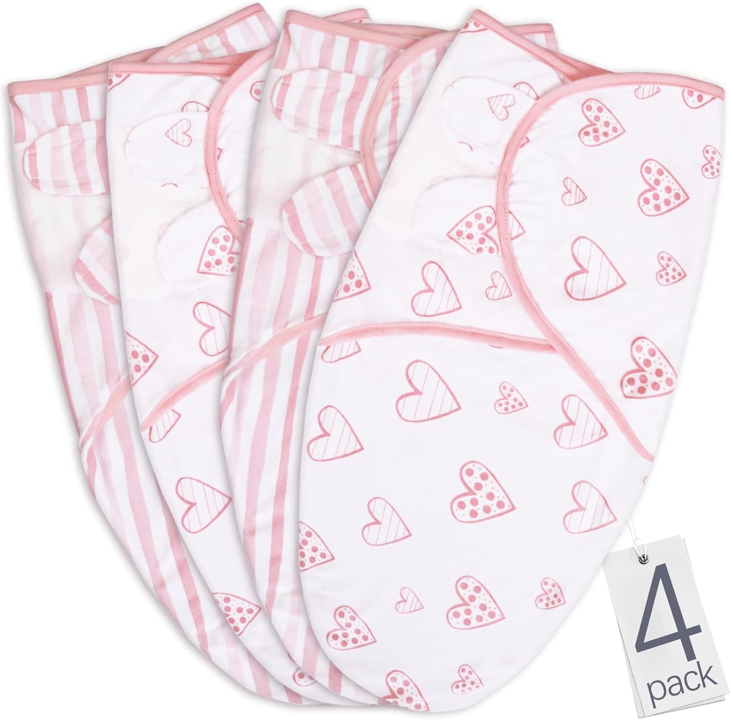 Biloban Baby Swaddle for Girls 0-3 Months, Cotton Blanket, Newborn Essentials, Lovely Pink Print, 4 Pack
