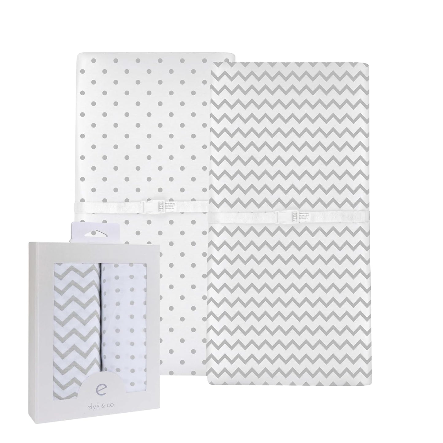 Changing Pad Cover 2 Pack - Baby Changing Pad Cover with 100% Jersey Cotton - Changing Pad Covers for Girls and Boys, Newborn Essentials (Grey Chevron and Polka Dots)