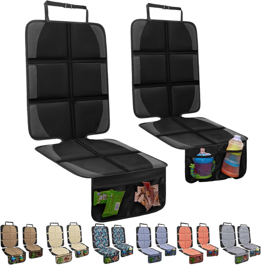 Car Seat Protector for Child Car Seat, 2 Pack Baby Car Seat Covers with Mesh Pockets & Non-Slip Backing 600D Durable Seat Protector Under Baby Car Seat for Car Back Seat (Black, Large)