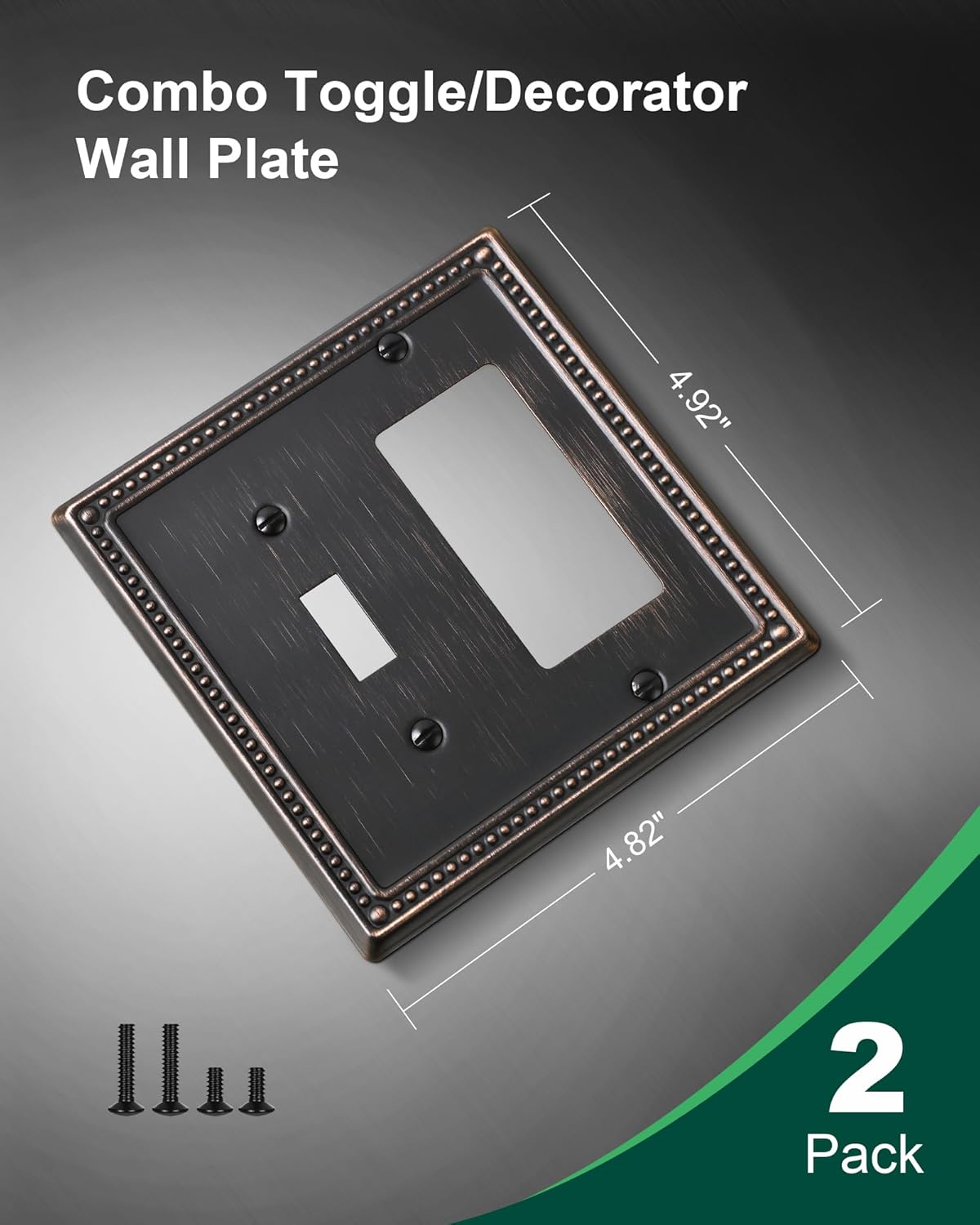 2-Pack Combo Toggle/Decorator Light Switch Cover Plate, Pearls Decorative Electrical Outlet Covers, Metal Wall Switch Plates and Outlet Covers, Aged Bronze