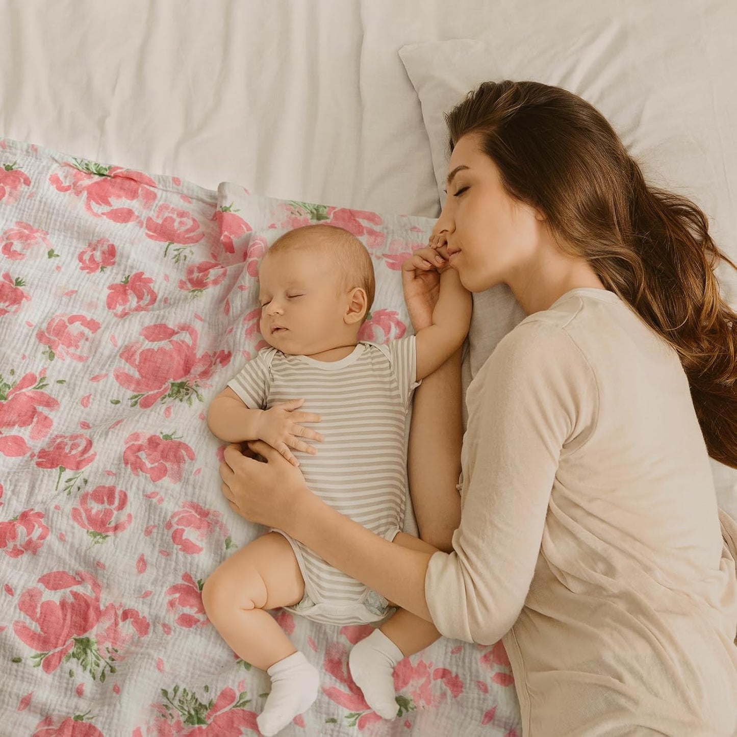 GLLQUEN BABY Blankets for Unisex Boys Girls, 2-Pack Muslin Cotton Front Soft and Breathable,and Dotted Fleece Backing, Printed Bed Nursery Minky Blankets for Newborn, Pink Flower,30 x40 inches