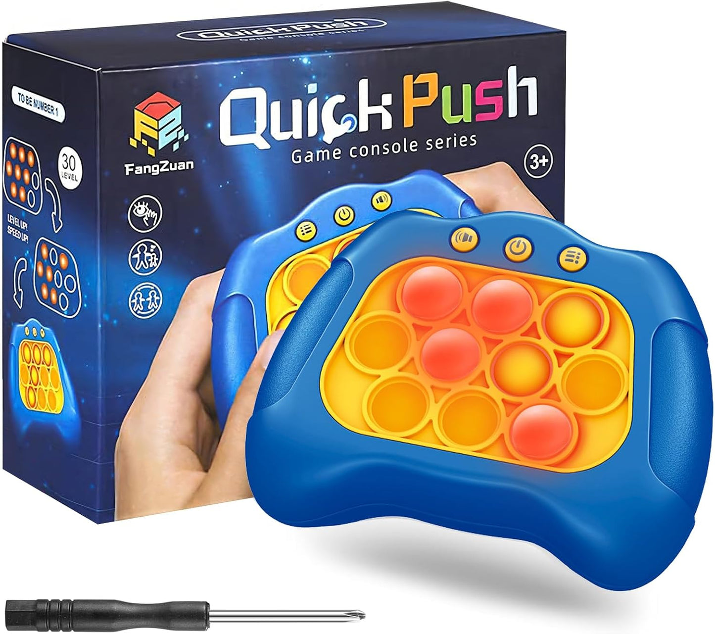 Quick Push Bubble Game for Kids 3+, Electronic Quick Push Game Console, 4 Modes Push Pop Game Christmas Birthday Gifts for Boys Girls Adults, Light-Up Interactive Educational Sensory Fidget Toy, Blue