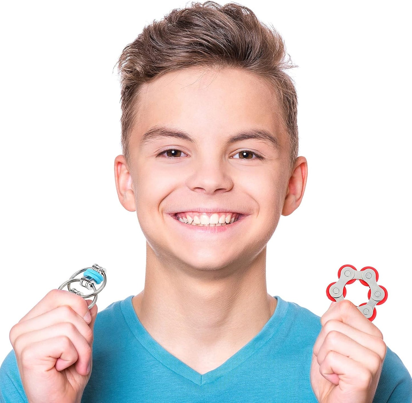 4 Pieces Fidget Toy Set Flippy Roller Chain, Six Roller Chain Fidget and Flippy Chain Stress Reducer Bike Chain Toys for ADHD, ADD, Autism, Anxiety Relief for Adults and Teens (Red, Blue)