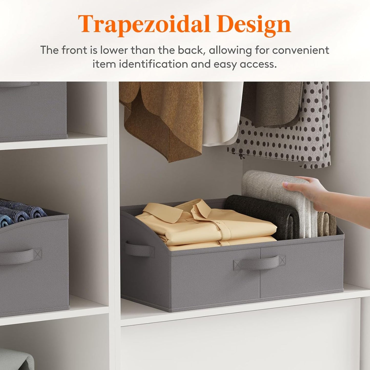 Lifewit Storage Baskets for Shelves, 6 Packs Non-woven Fabric Trapezoid Closet Organizer Bins with Handles, Foldable Clothing Containers Box for Clothes, Toy, Towel, Book, DVD, Hats, Large-Grey