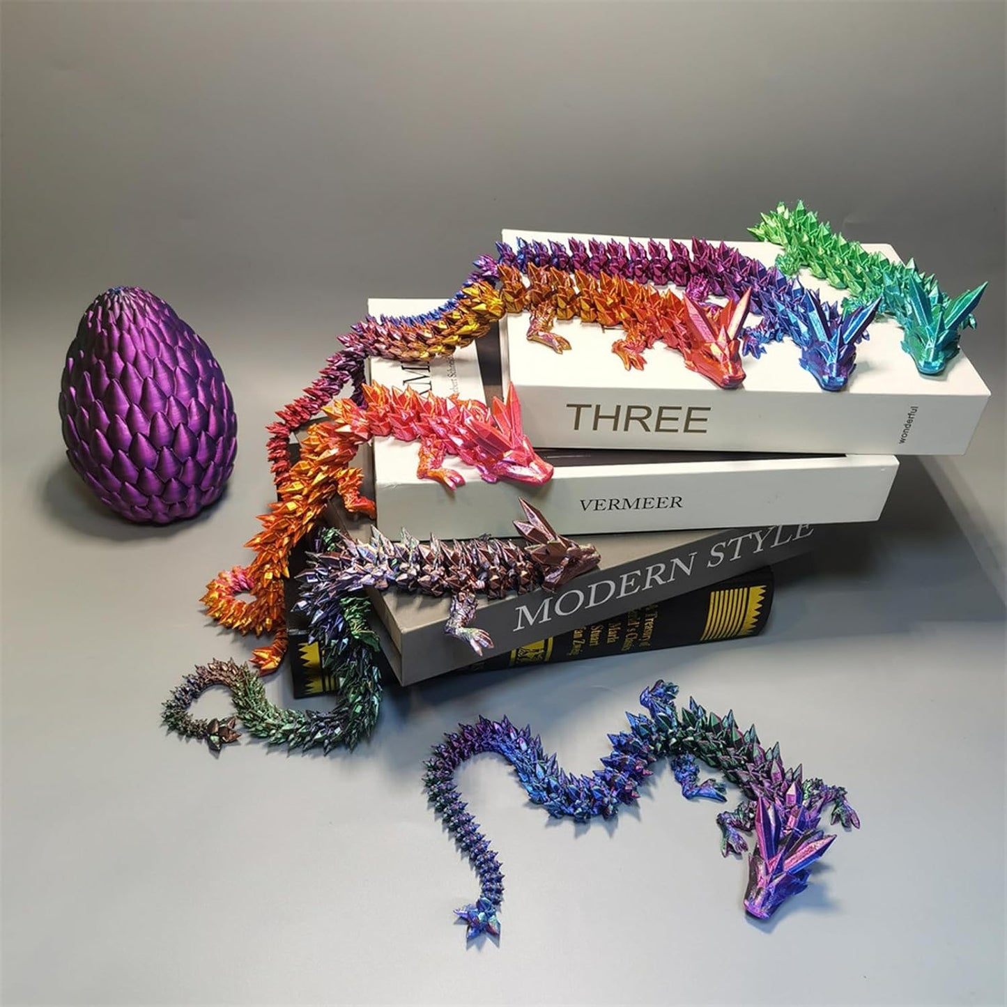 12inch 3D Printed Dragon Egg,Mystery Crystal Dragon Fidget Toys,Articulated Dragon,Home Desk Decor Easter Surprise Dinosaur Eggs,Adults Fidget Toys for Autism/ADHD (Colorful)