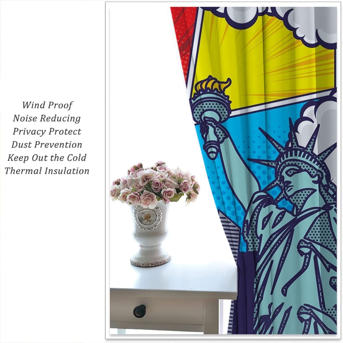 City Rod Pocket Blackout Curtains for Boy Girl Bedroom, Pop Art Style New York Cityscape Home Energy Efficient Light Filtering Window Curtain for Living Room, 63x63 inch