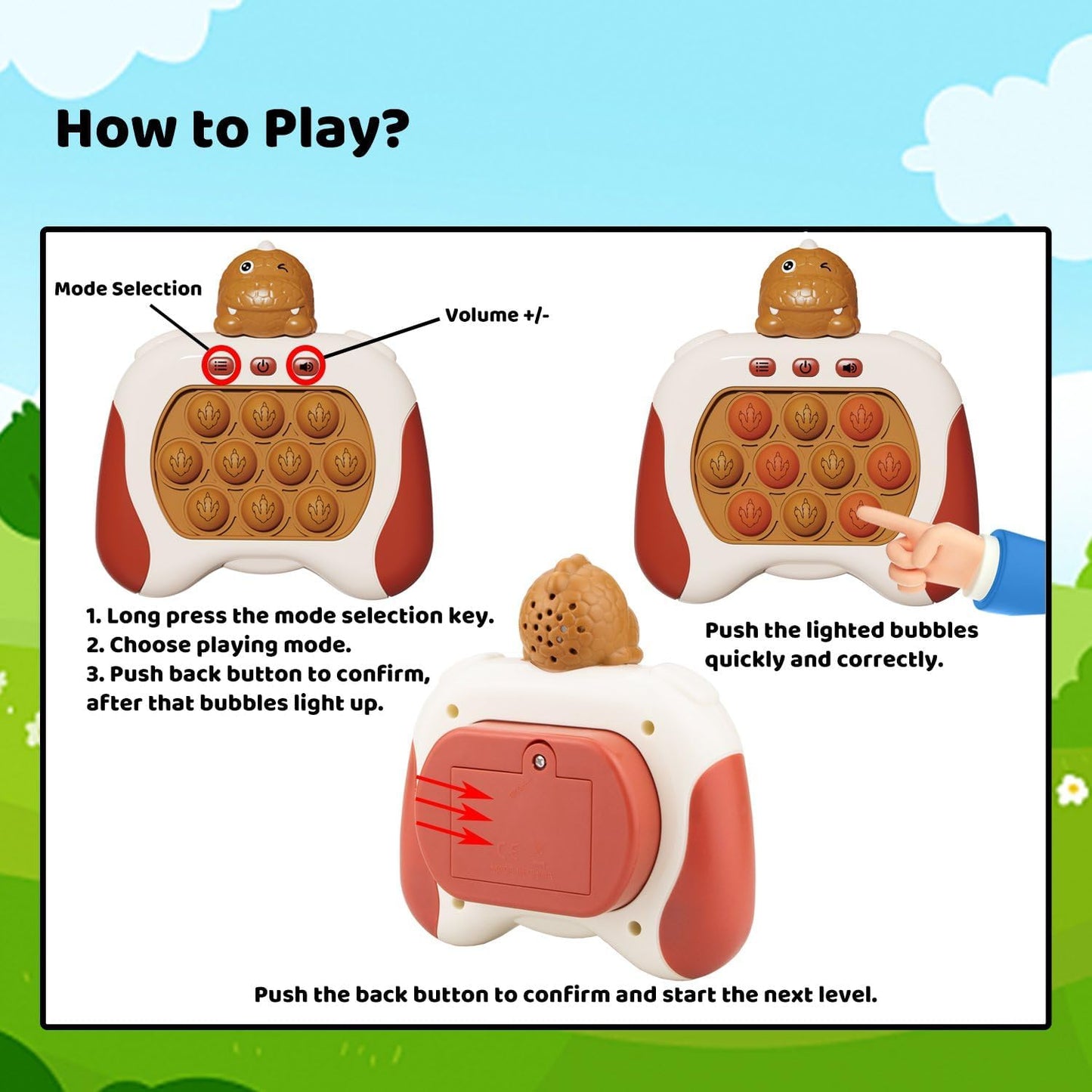 Fast Quick Push Bubble Pop Fidget Toy, Electronic Light Up Game Console, Cool Birthday Present for 6 7 8 9 10-12 Year Boys and Girls Pop Up Stress Relief Toy, Concentration Speed Puzzle Game for Kids