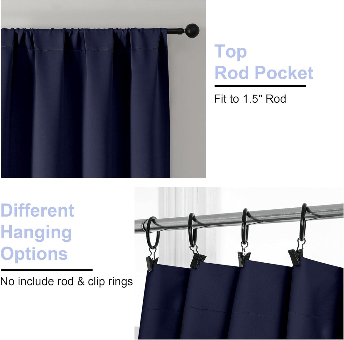 Simplebrand Ava Navy Blue Blackout Curtains for Bedroom 96 Inches Long 2 Panels, Solid Thermal Insulated, Energy Saving Living Room Window Treatment Curtains Blackout Drapes, W50 x L96 Inch, Navy Blue