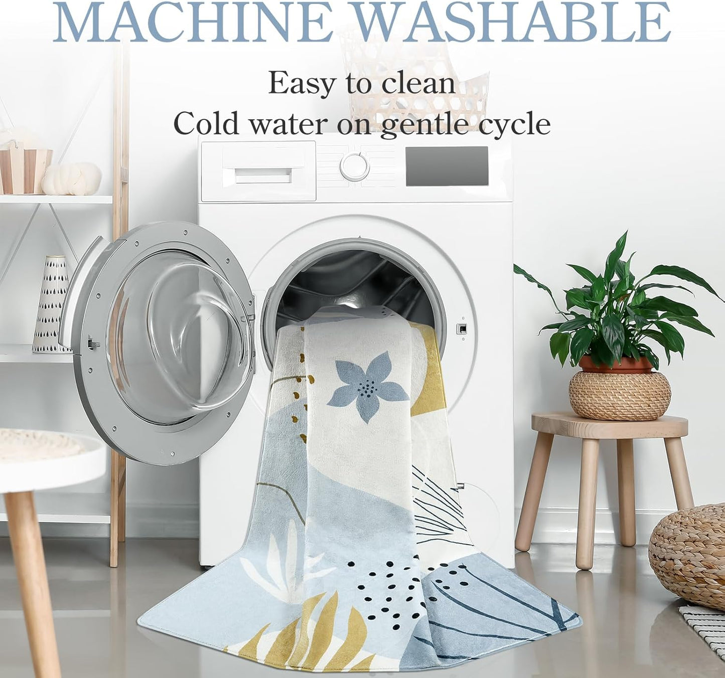 Lahome Boho Blue Living Room Carpet - Washable Area Rugs 4x6 Non-Slip Ultra-Thin Soft Bedroom Rugs Nursery Kids Room, Botanical Print Indoor Modern Floral Carpet Rug for Classroom Laundry Room Office