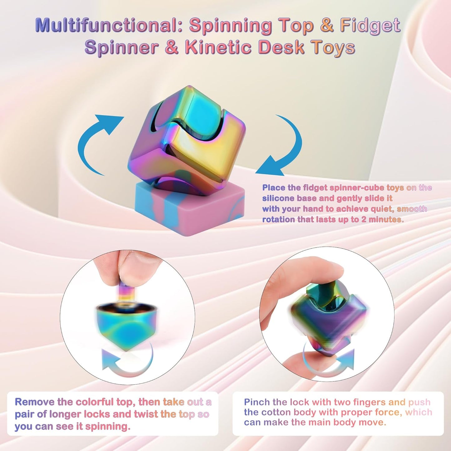 Desk Fidget Toys Spinner-Cube: Figetsss Cool Gadgets Metal Kinetic EDC-Toy with Silicone Base, ADHD Tools Cool Stuff Thing Office Toy Game Stress Relief Gift for Kid Children Teen Adult Christmas