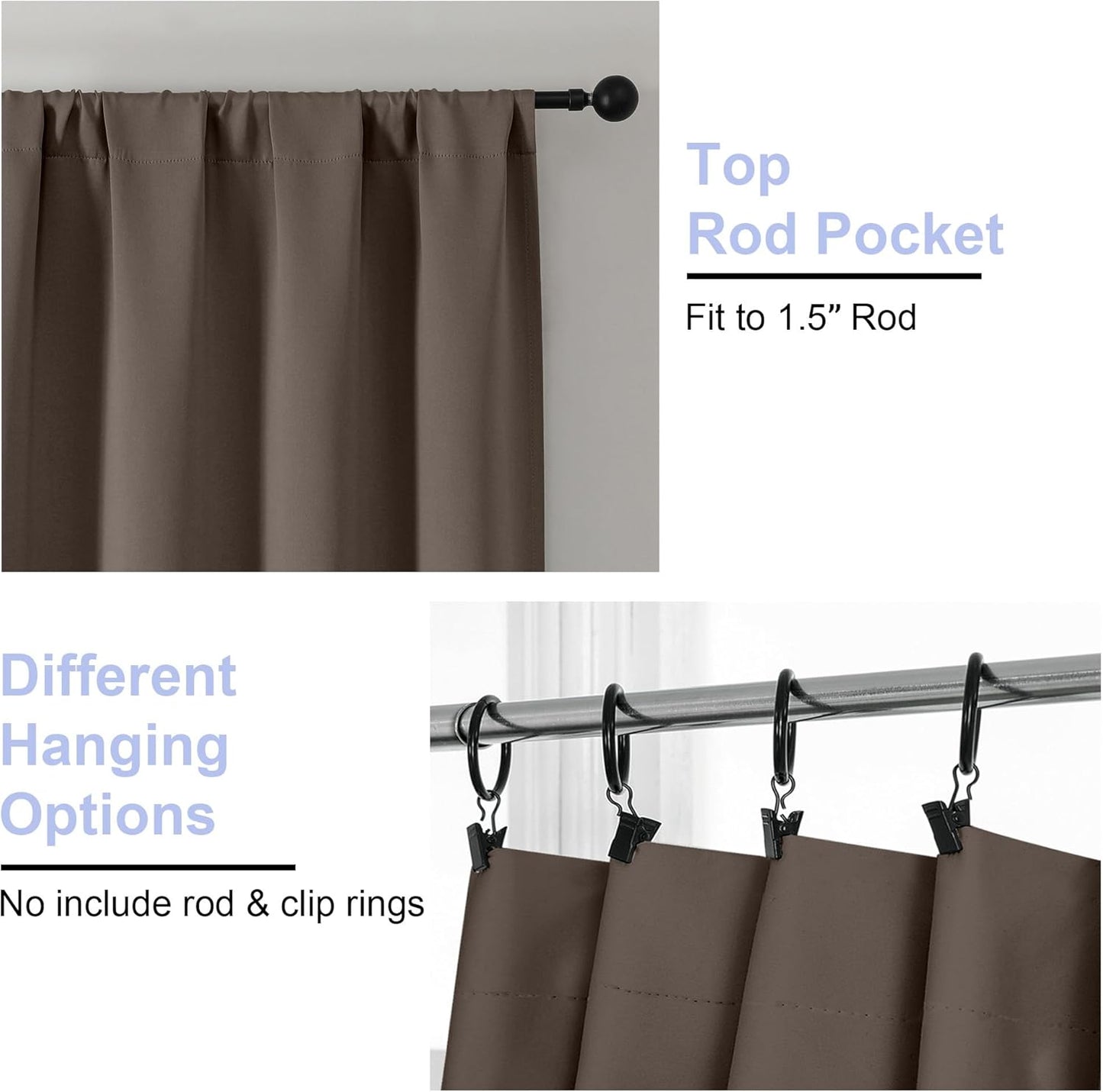 Simplebrand Ava Brown Blackout Curtains for Bedroom 72 Inch Length 2 Panels Set, Privacy Thermal Insulated Rod Pocket Door Window Curtains for Patio French Door Front Door, W40 x L72 Inch, Brown