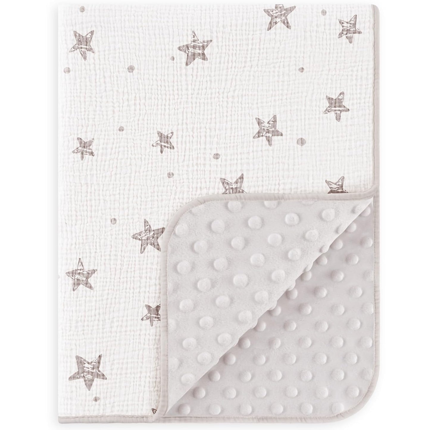 Susurration Baby Blanket for Unisex Boys Girls, Soft Nursery Minky Blanket with Muslin Cotton Front and Dotted Fleece Back, Receiving Blanket for Baby Newborn Infant, 30x40inch (Beige Star)