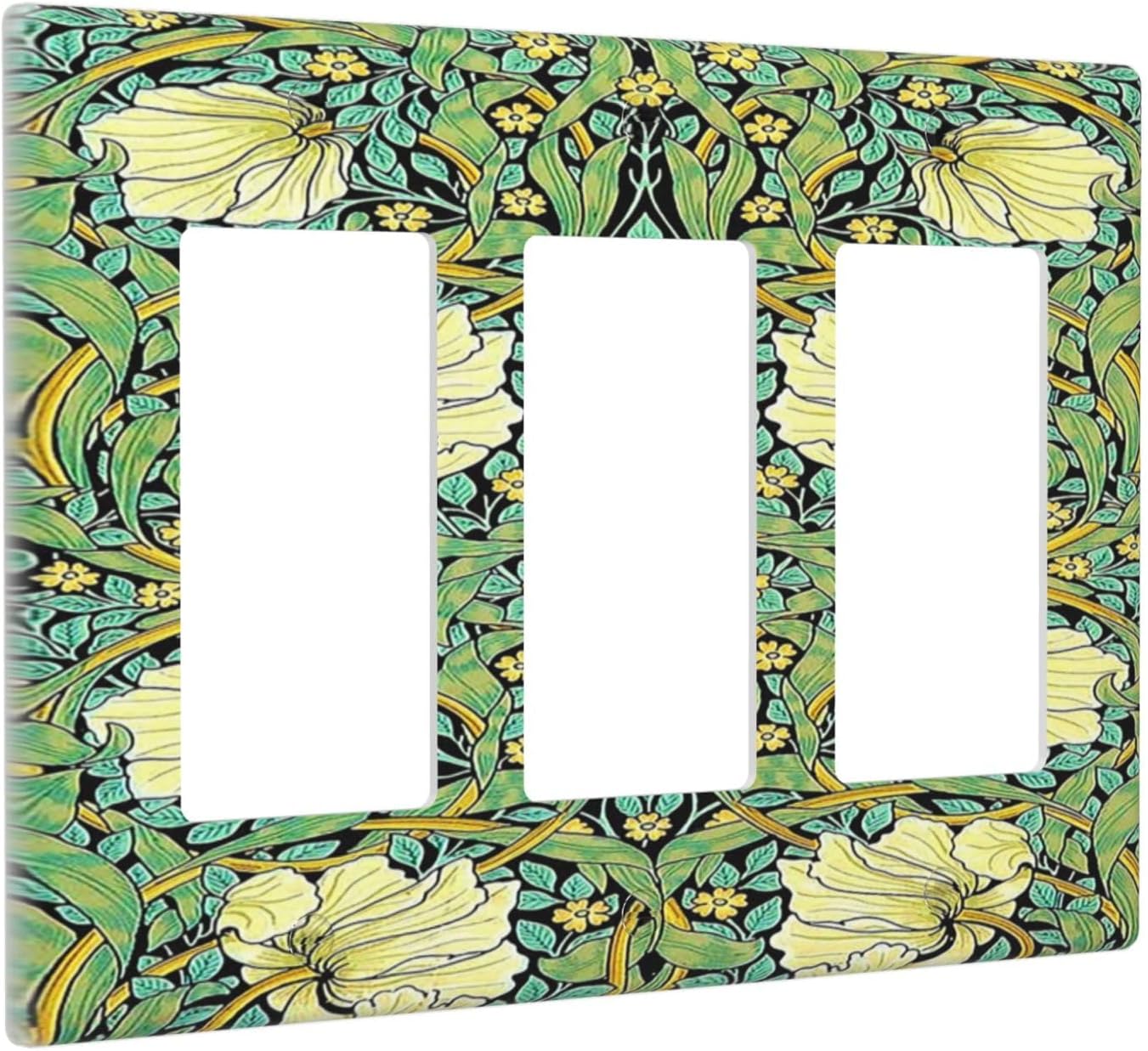 Light Switch Covers William Morris Vintage Floral Yellow Flowers Green Leaf 3 Gang Rocker Electrical GFCI Decorative Triple Outlet Wall Plate Cover Switchplate for Bedroom living Room Decor