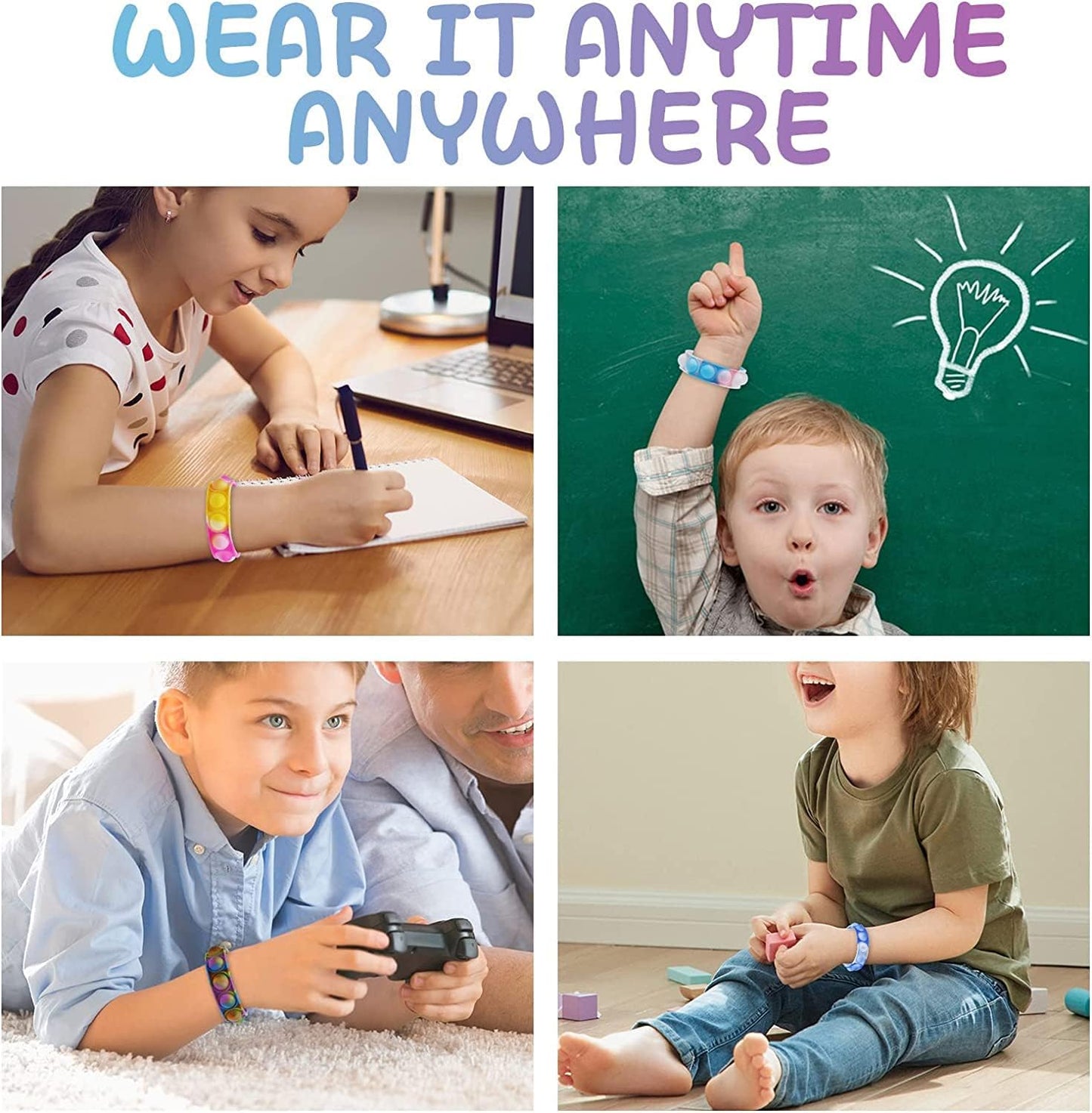 90Pcs Pop Bracelet, Party Favors for Kid, Pop Wrist Strap Fidget Toys Pack ,Fidget Toys for Girils Boys, as Gifts for Easter Chrismas,Classroom Prizes for Students