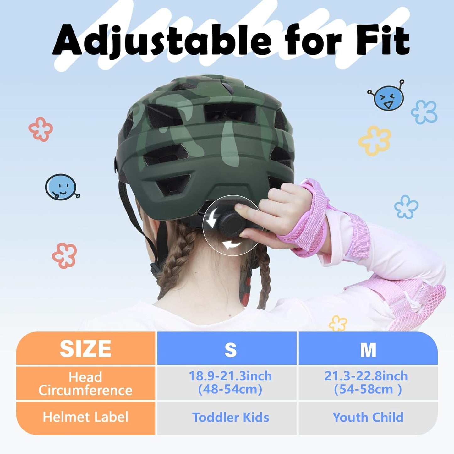Kids Bike Helmet, 2 Size Adjustable for Youth Toddler Boys & Girls 3-5-8-10-12-14 Years, Child Helmets with Visor for Skating Cycling Scooter