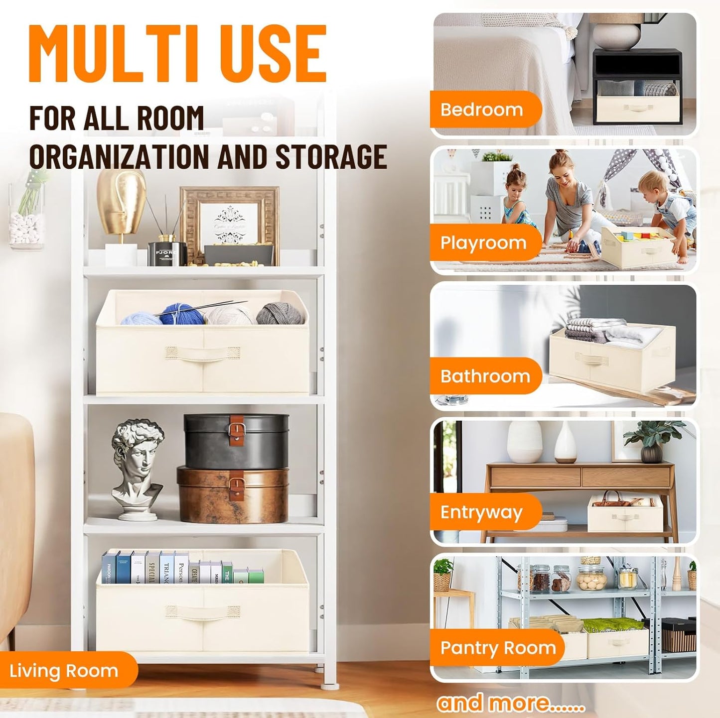 Criusia Closet Organizers Bins 4 Pack - Large Closet Shelf Organizer with Handles - Fabric Trapezoid Home Organization and Storage Baskets for Organizing Clothes Toy Blanket Towel Purse Hats