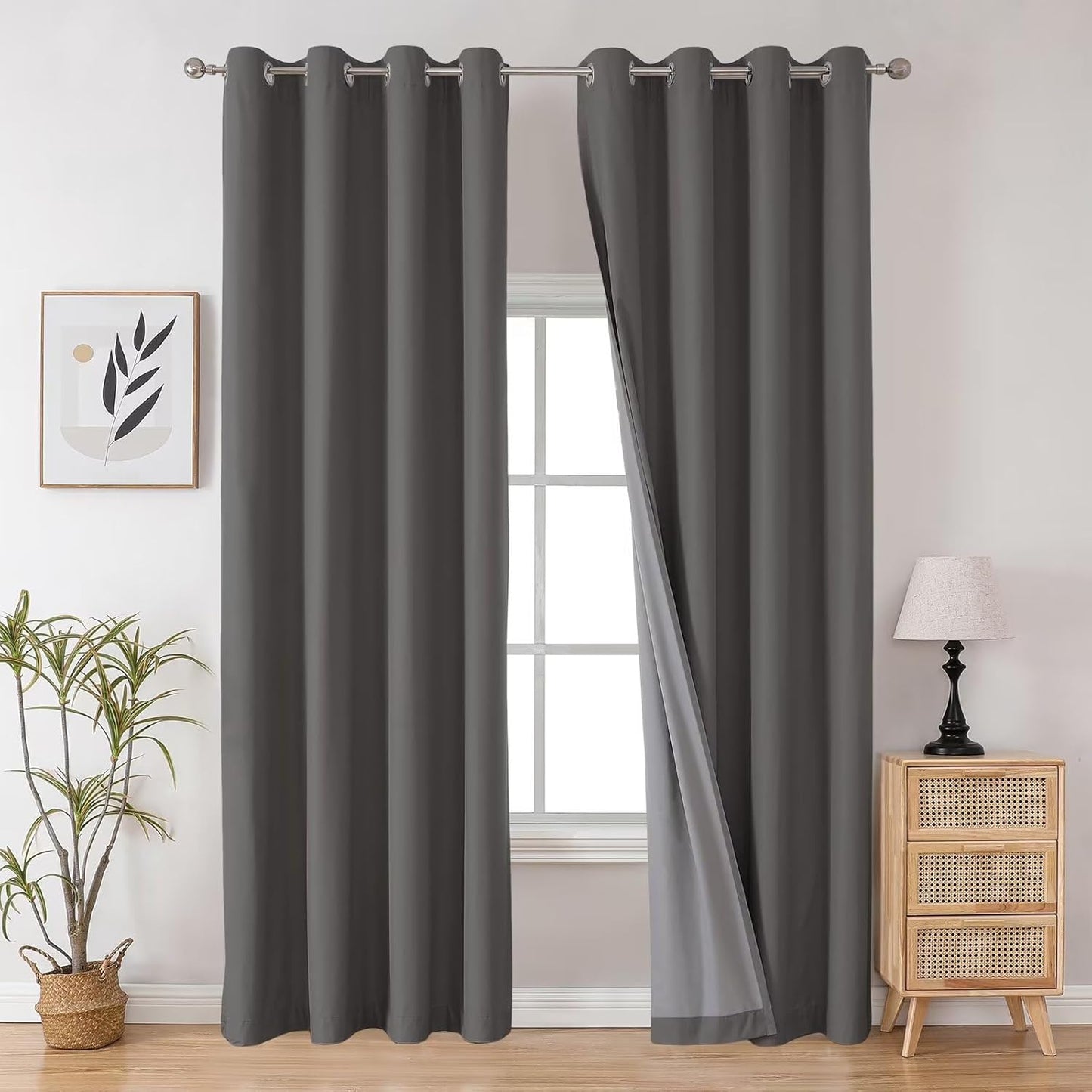 Joydeco Dark Grey Blackout Curtains 120 Inches Long, Extra Long Grey Curtains for Living Room Bedroom, Total Room Darkening Thermal Insulated Solid Drapes for Windows with Grommets