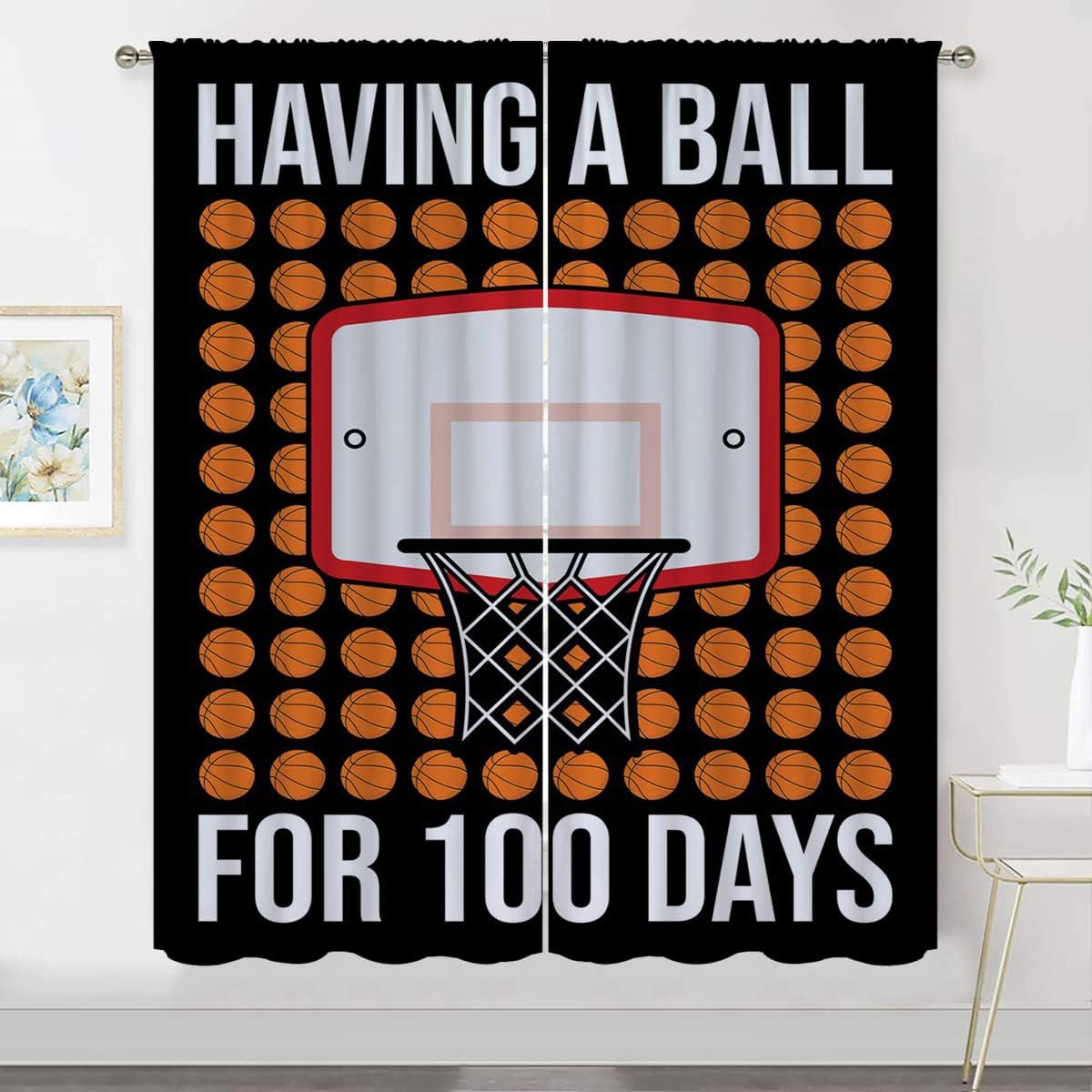 Basketball Blackout Curtains for Boy Girl Room Darkening Decor,Sports Themed Hoop and Many Basketballs Bedroom Living Room Home Rod Pocket Thermal Insulated Window Curtain/Drapes Panel,63x63 Inch…