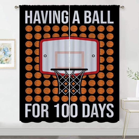 Basketball Blackout Curtains for Boy Girl Room Darkening Decor,Sports Themed Hoop and Many Basketballs Bedroom Living Room Home Rod Pocket Thermal Insulated Window Curtain/Drapes Panel,42x45 Inch…