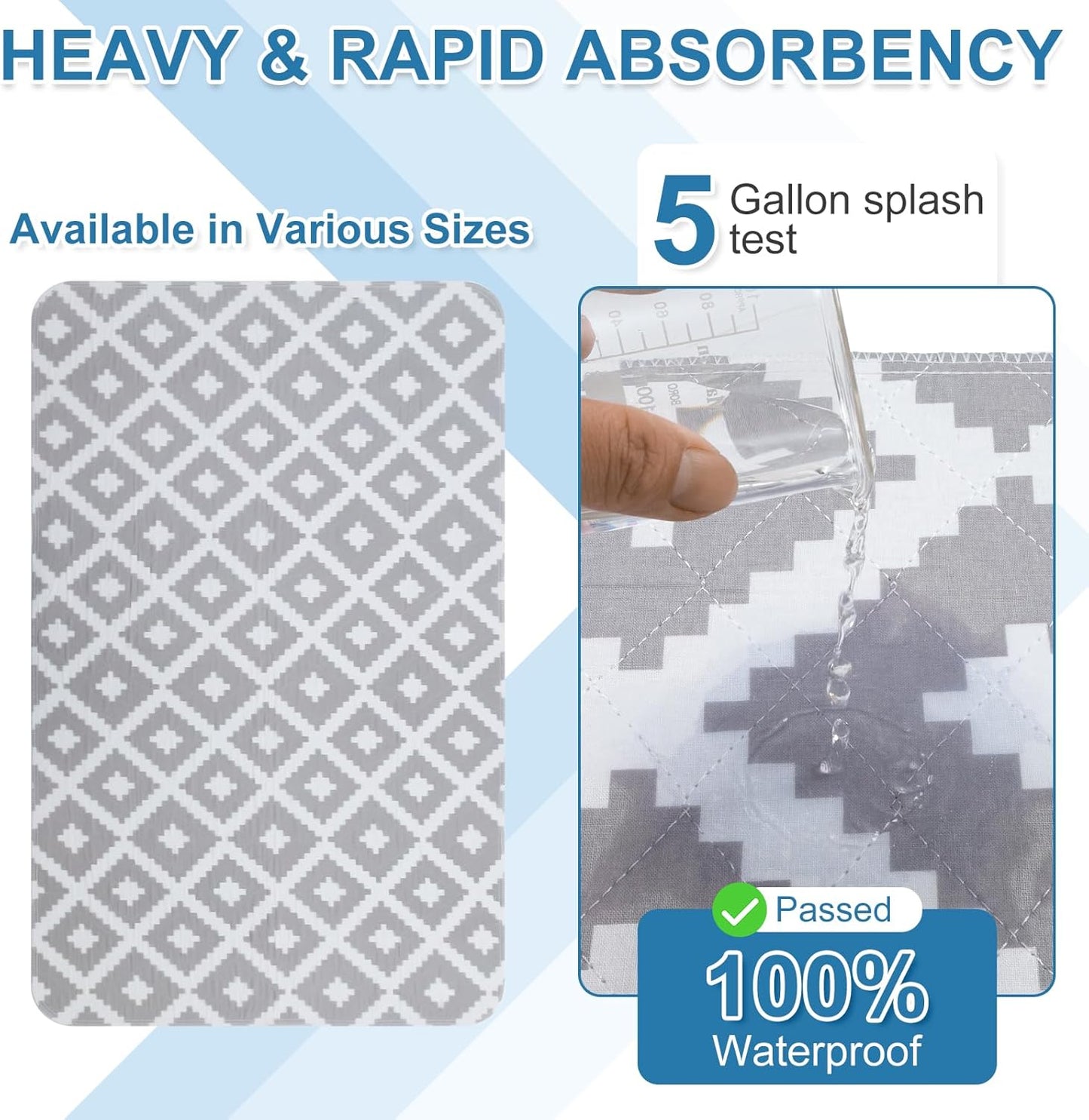 OUTCREATOR® Washable Bed Pads 34" x 76" (Pack of 2), Incontinence Mattress Protector, Anti-Slip Waterproof Underpads for Adults Kids Elderly Pets, Absorbency & Reusable Bedwetting Pads (Gray Geometry)