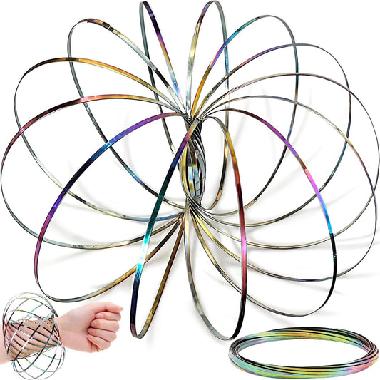 Jishi Flow Ring Magic Bracelet Fidget Arm Spinner Toy - Stainless Steel Metal Spiral Spinning Rings - Rainbow Iridescent