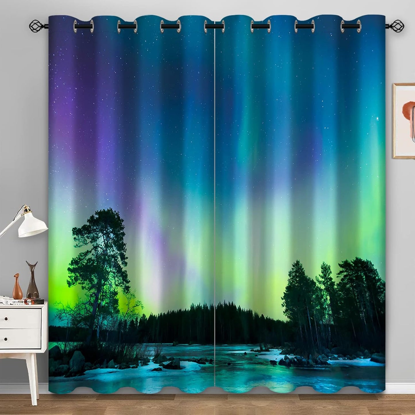 Aimego Colorful Aurora Blackout Curtains Beautiful Wonders of Nature Pattern Window Drapes Decor for Bedroom Living Room Grommet Top Room Darkening Curtains 2 Panel Set, 52"X84"